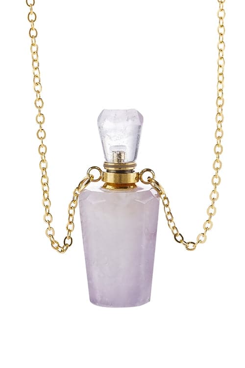 Pack of 6 Purple Natural Stone Hexagon Crystal Perfume Bottle Necklaces With Box