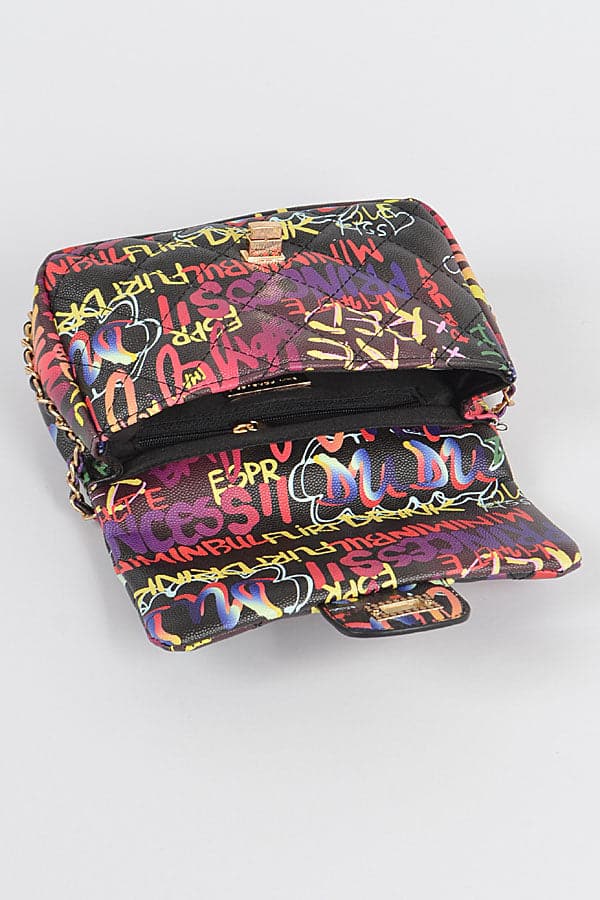 Pack of 3 Black Graffiti Quilted Clutches (Style 0613)