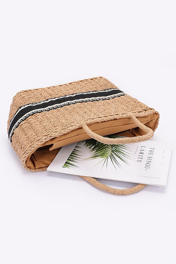 Set of 3 Faux Straw Ivory Tote Bags - 8911