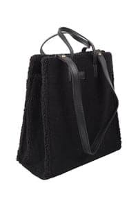 Black Fleece Fur Tote Bags with Detachable Straps - Set of 6