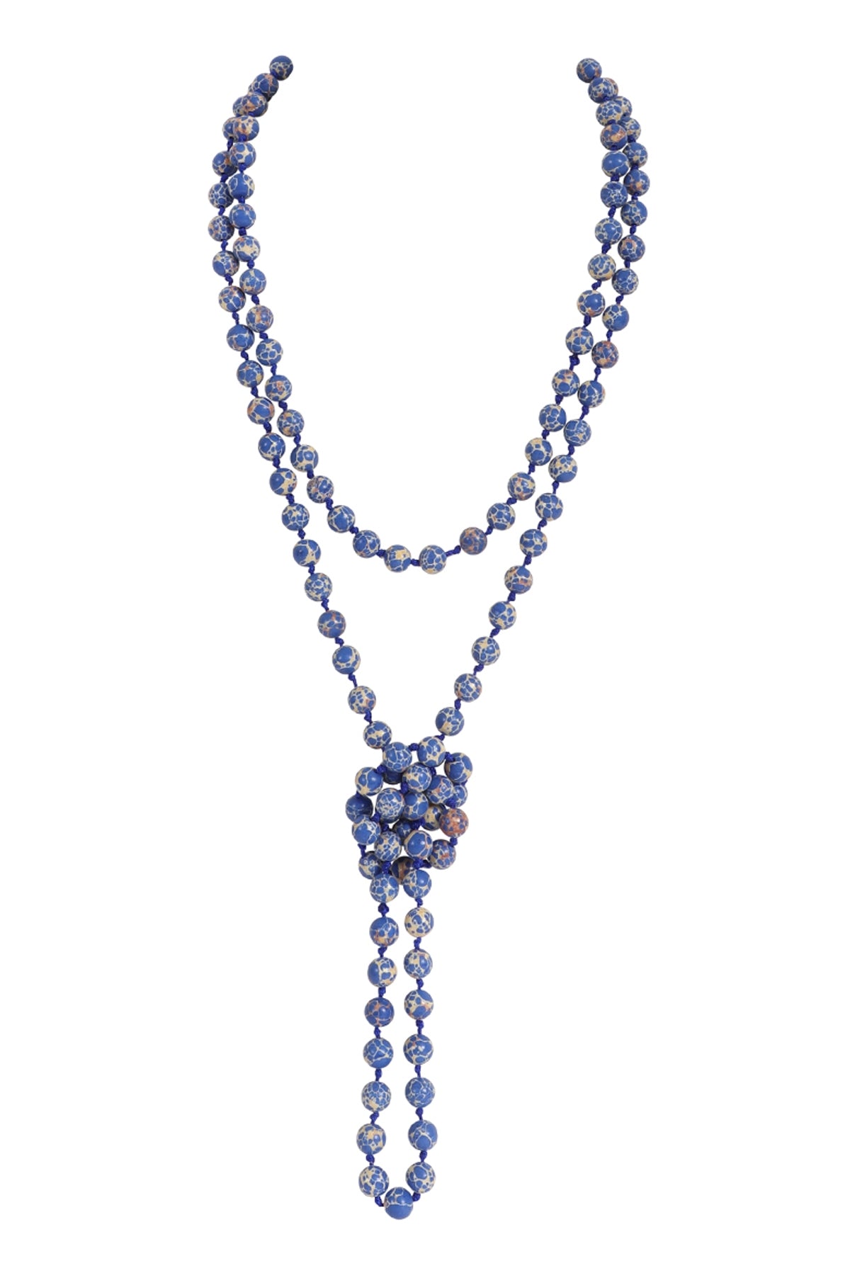 Pack of 6 Sapphire Natural Stone Long Knotted Necklaces