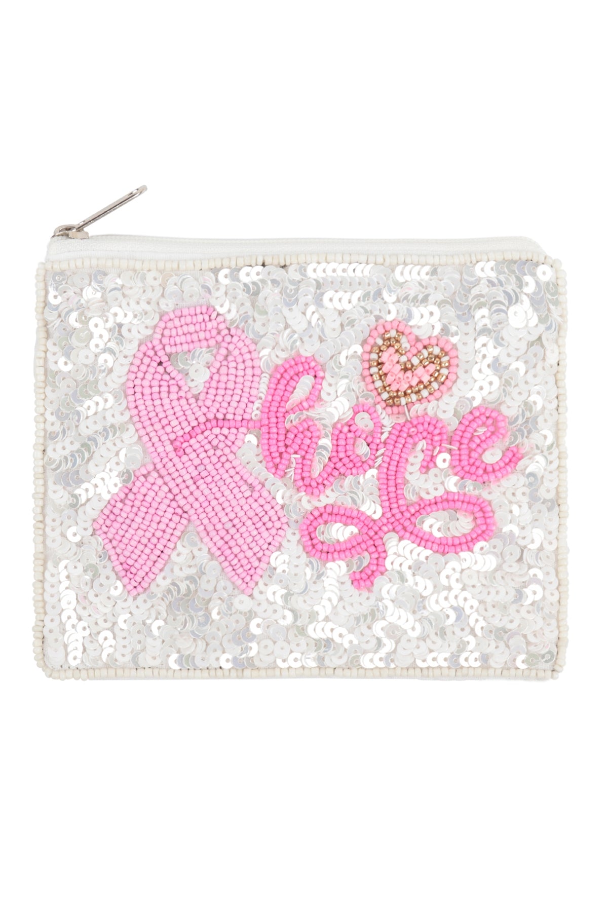 White Hope Pink Ribbon Awareness Sequin and Seed Beads Coin Pouch - Set of 6