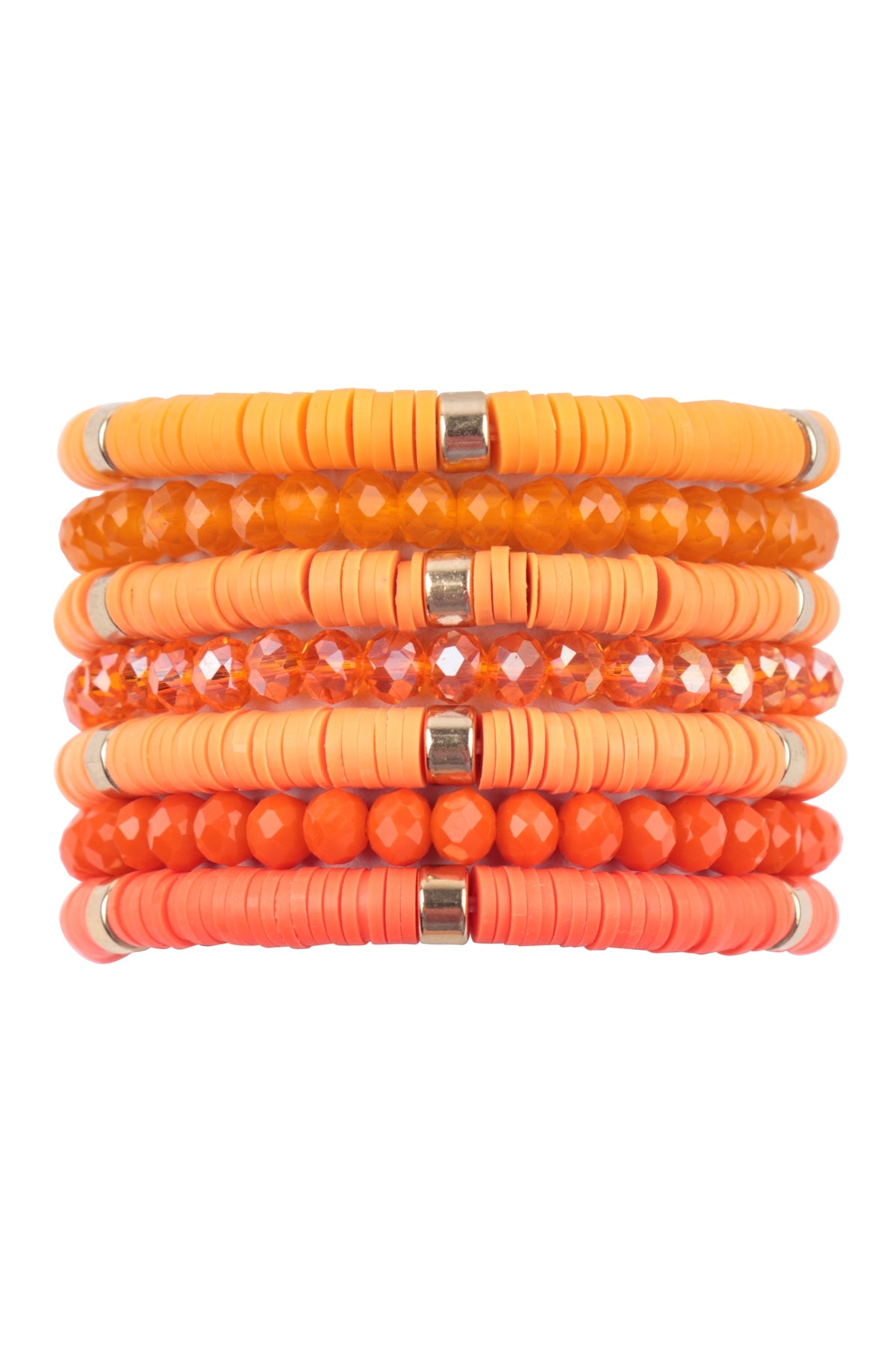 Orange Multi - Line Beaded Ring Bracelet - Set of 6