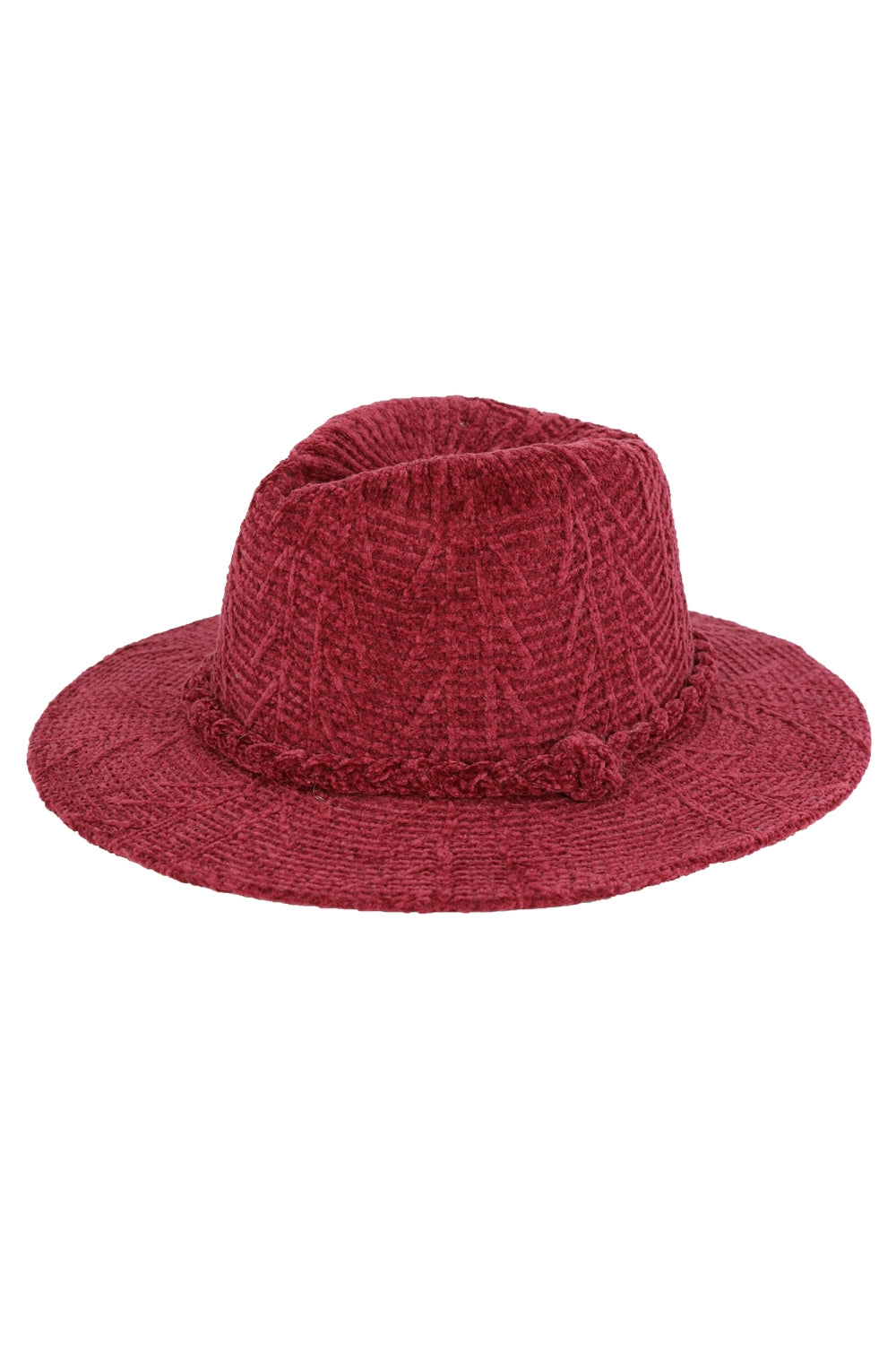 Burgundy Chenille Pattern Fedora Hats with Braided Band - Pack of 6