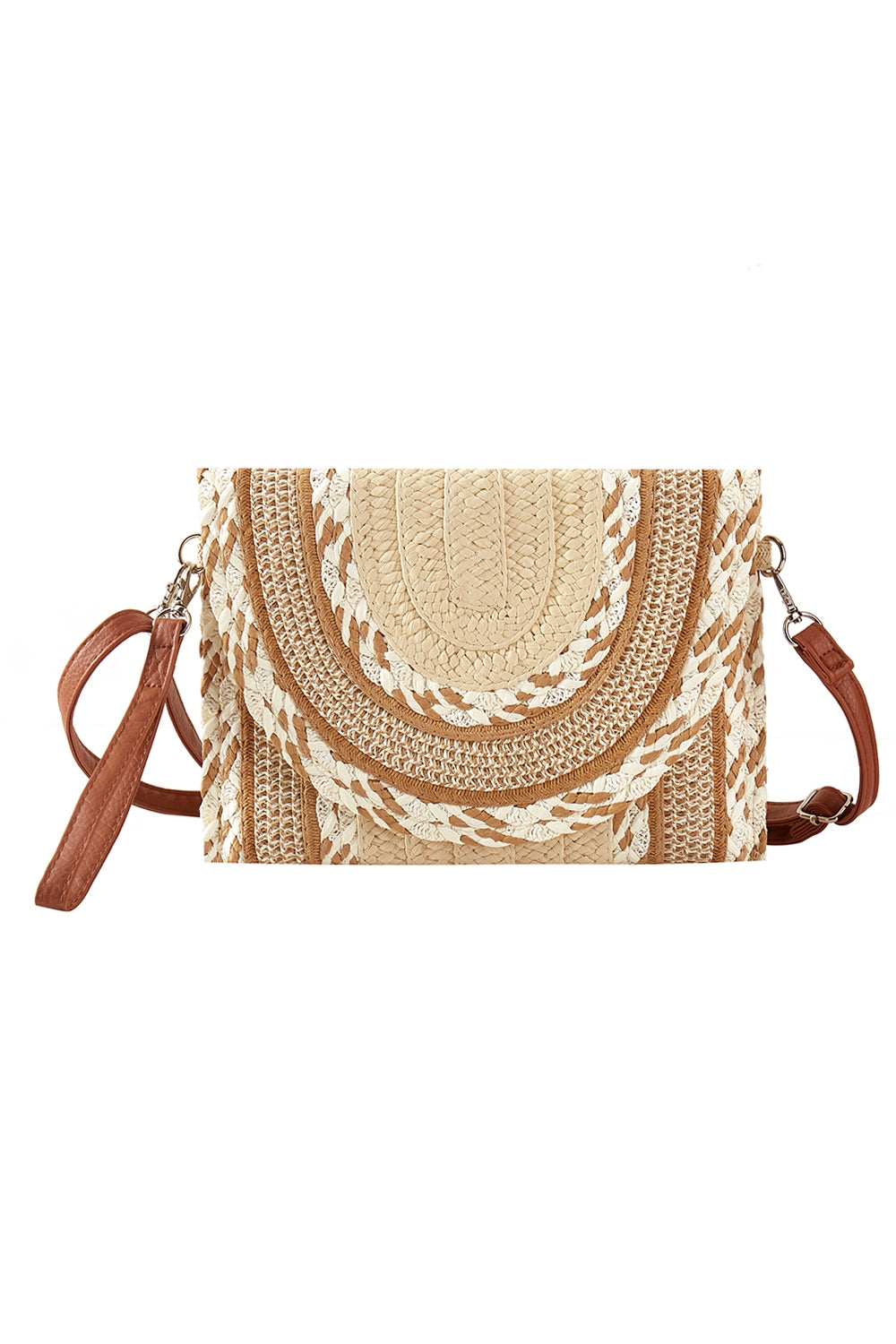 Beige Multi Pattern Straw Clutch and Crossbody Bags - Set of Six Fashionable Handbags