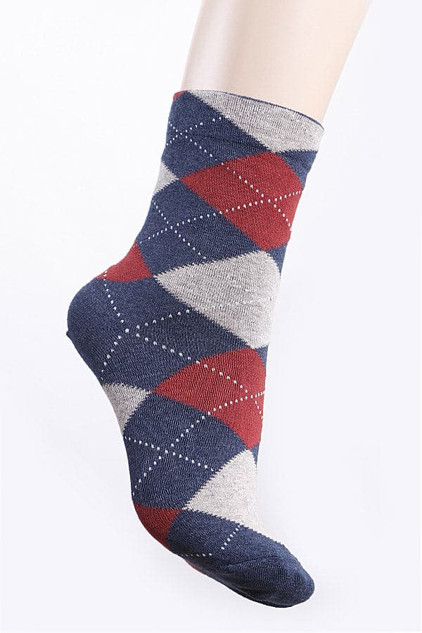 Navy Blue Diamond Plaid Socks - Pack of 6