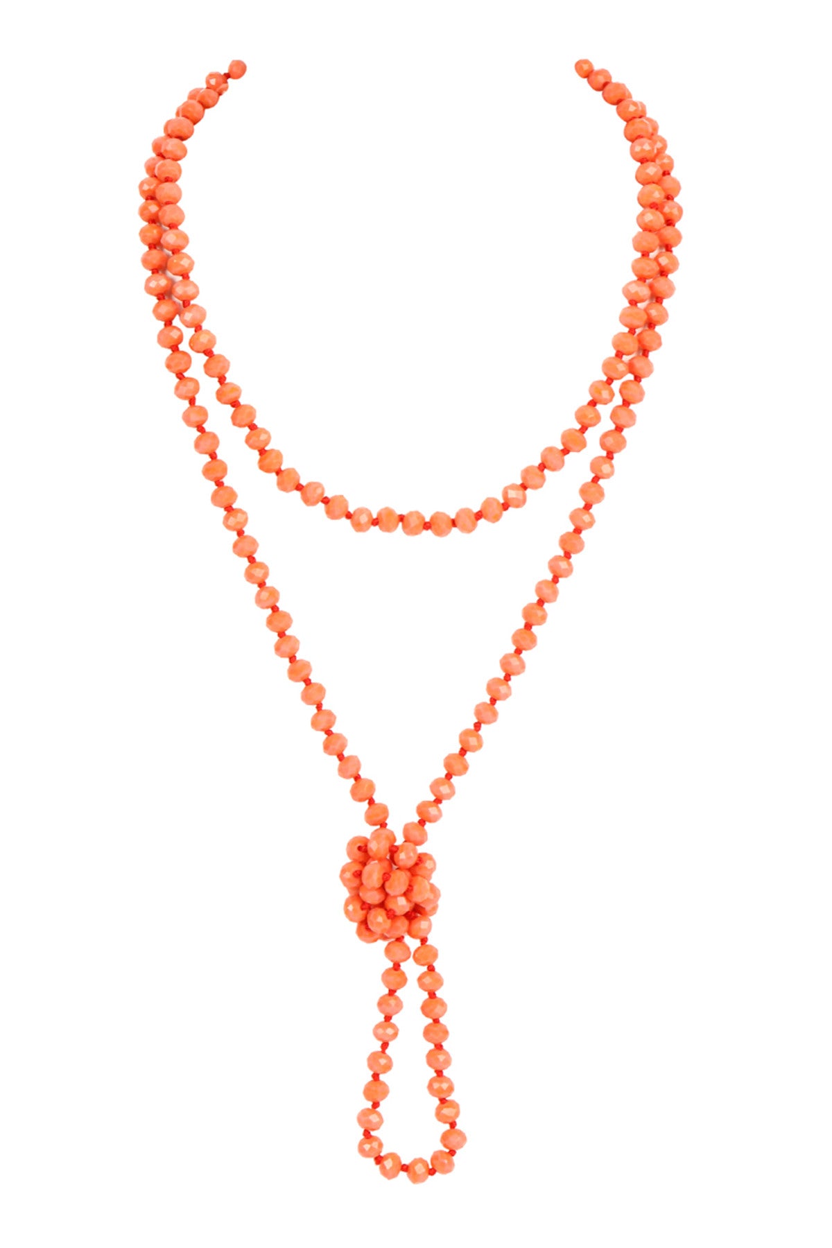 Set of 6 Handmade Coral Longline Knotted Glass Bead Necklaces