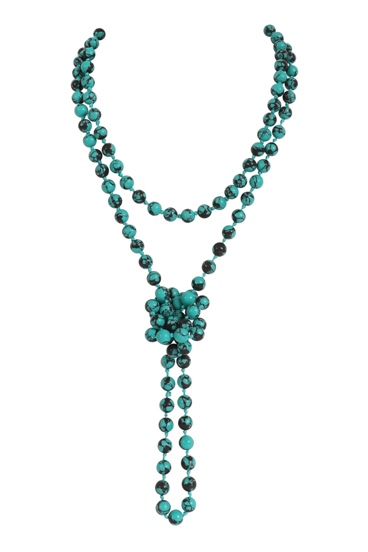 Pack of 6 Turquoise Blue Long Beaded Necklaces Made of Natural Stone
