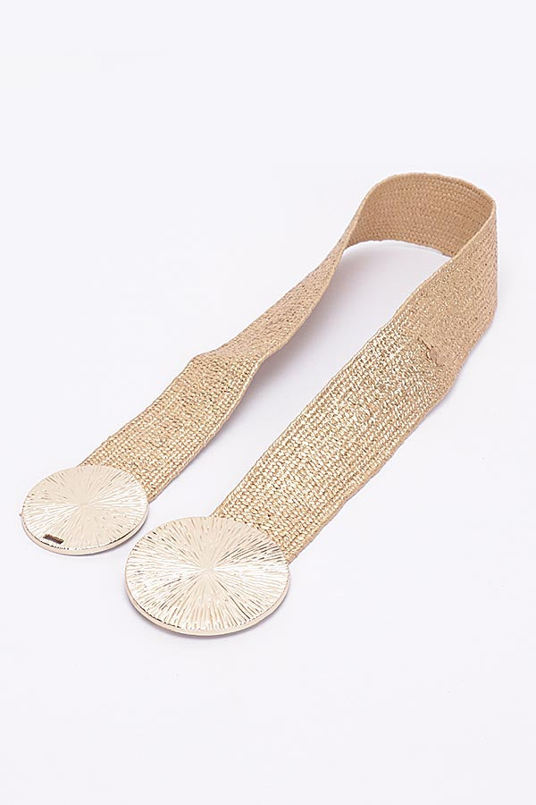 Pack of 6 Gold - Round Metal Buckle Stretch Belts (4978)