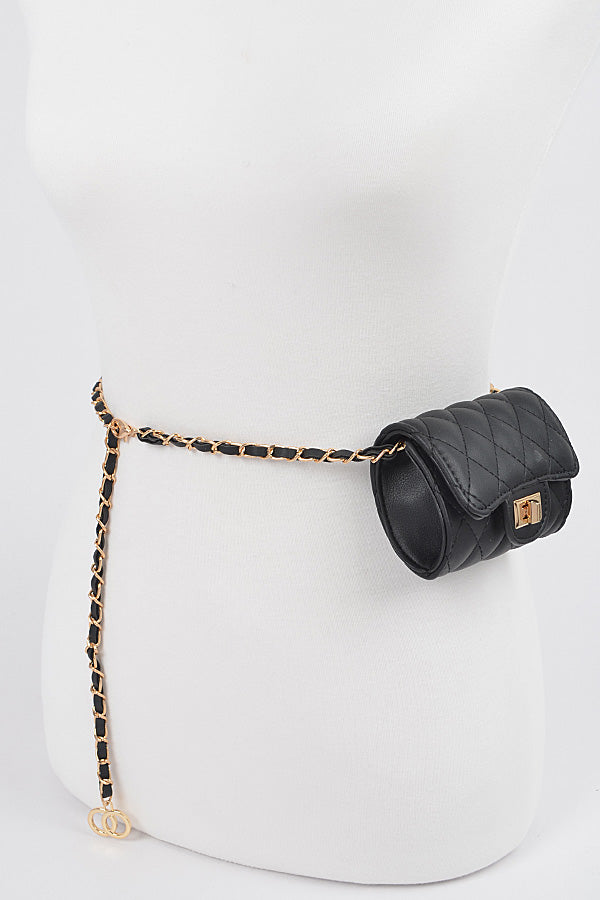 Stylish 8038 Black and Gold Quilted Mini Bags - Set of 3
