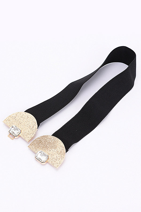 Pack of 6 Black and Gold Metal Buckle Elastic Belts - Style 4488