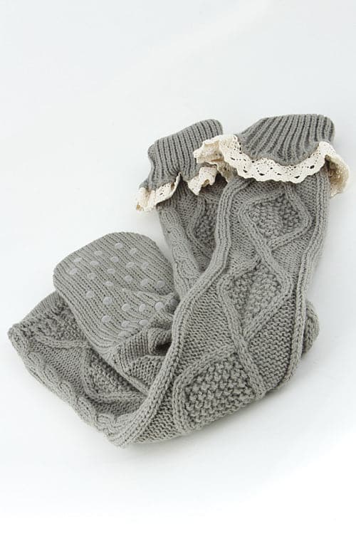 Pack of 6 Soft 30000 Black Fold - Over Lace Knee Socks