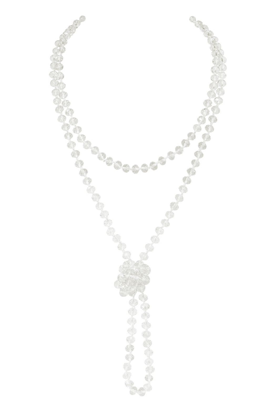 Set of 6 Hand - Knotted Clear White Longline Glass Bead Necklaces