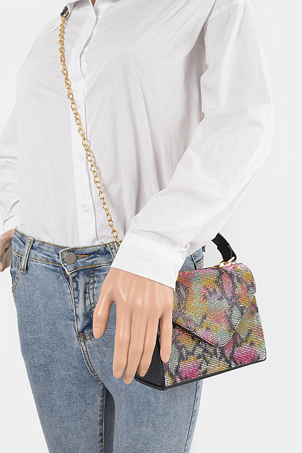Pack of 3 - Stylish 9715 Multicolor Black Snake Rhinestone Top Handle Bags