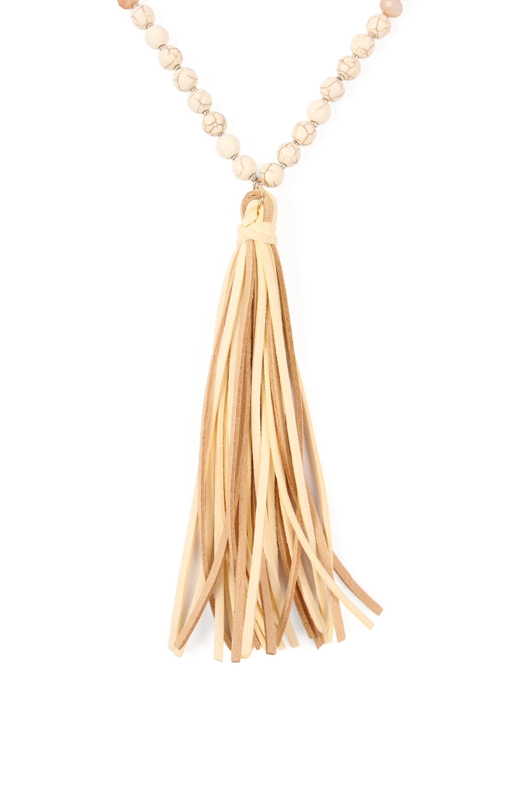 Pack of 6 Beige and Colorful Necklaces Crafted from Natural Stone and Glass Beads with Tassels