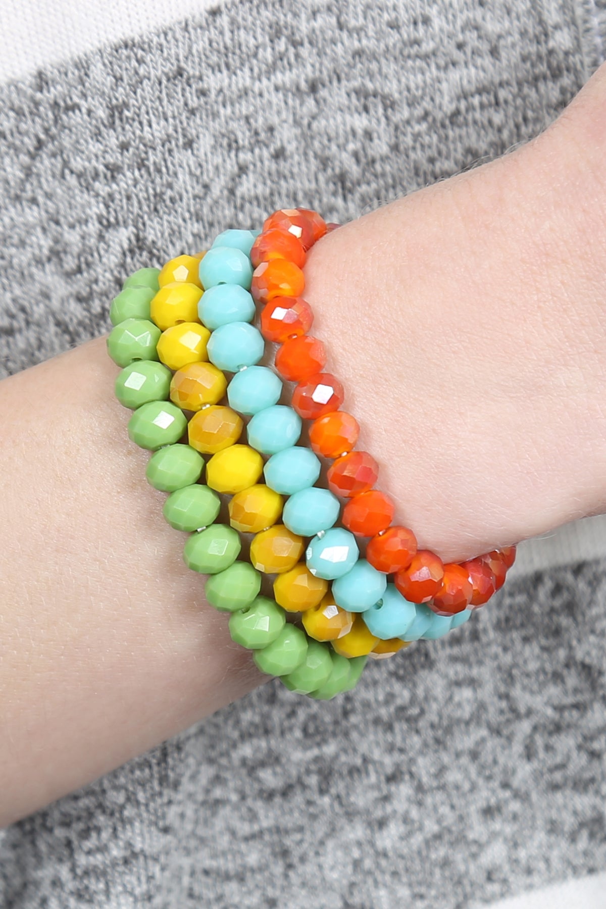Pack of 6 Multicolored Four - Row Crystal Glass Beads Stretch Bracelets, a Fashion Jewelry Accessory