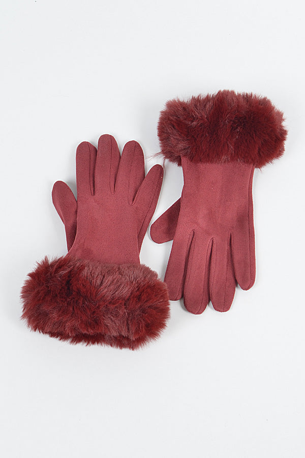 Pack of 6 Faux Suede Gloves in Burgundy Shade - 9248