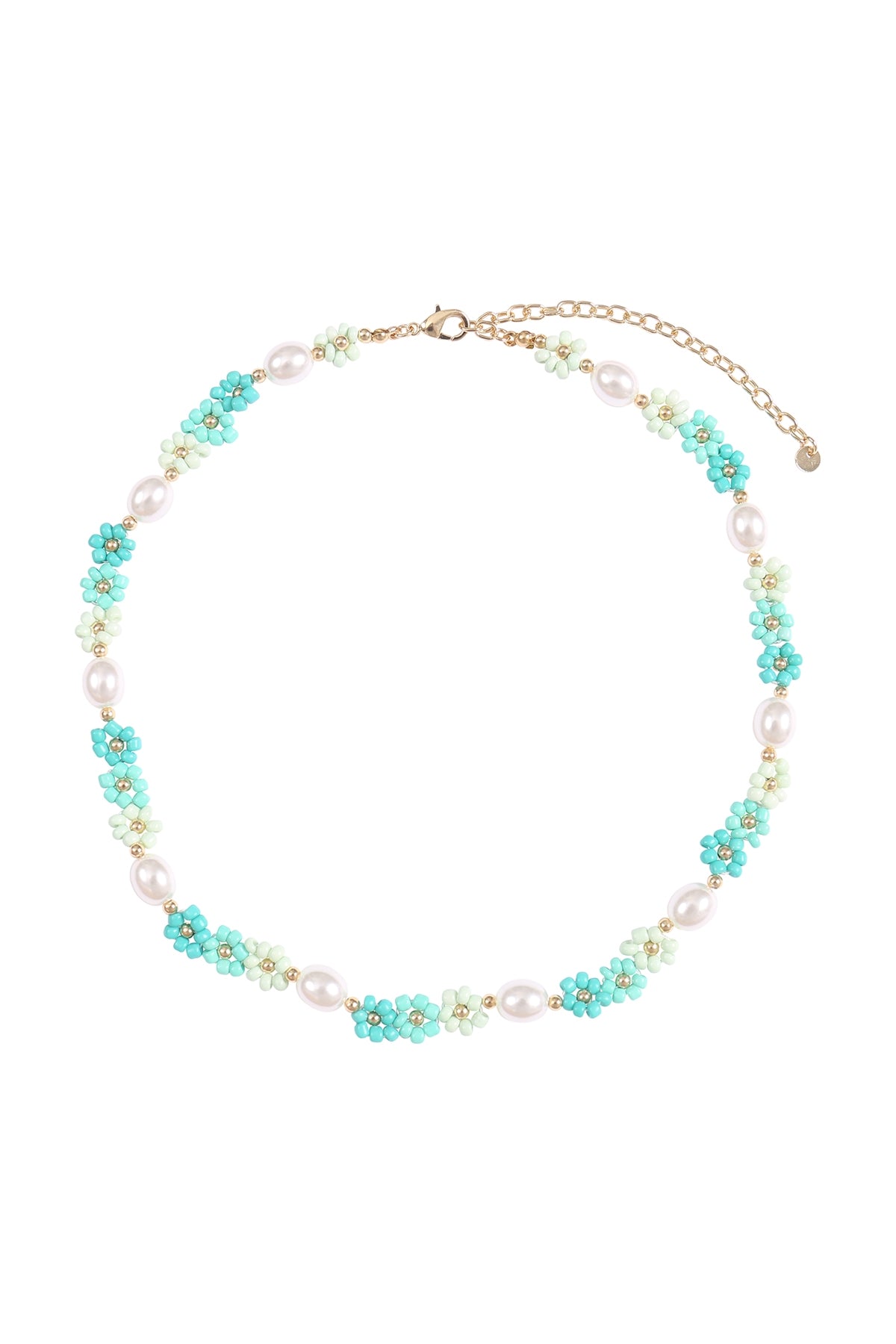 Mint Brass Pearl and Seed Bead Necklace - Set of 6