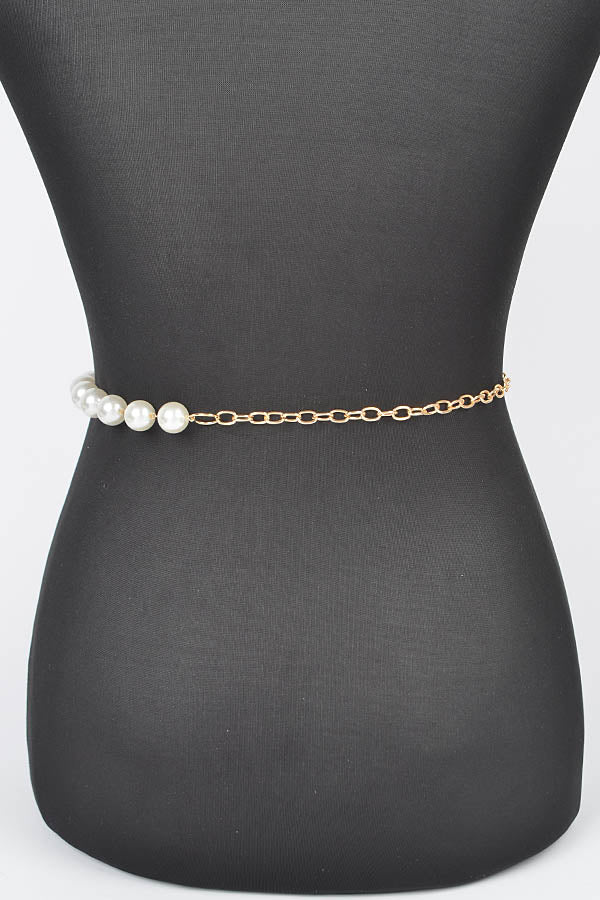 Pack of 6 Cream Gold 4178 Multi - Layered Pearl Chain Belts