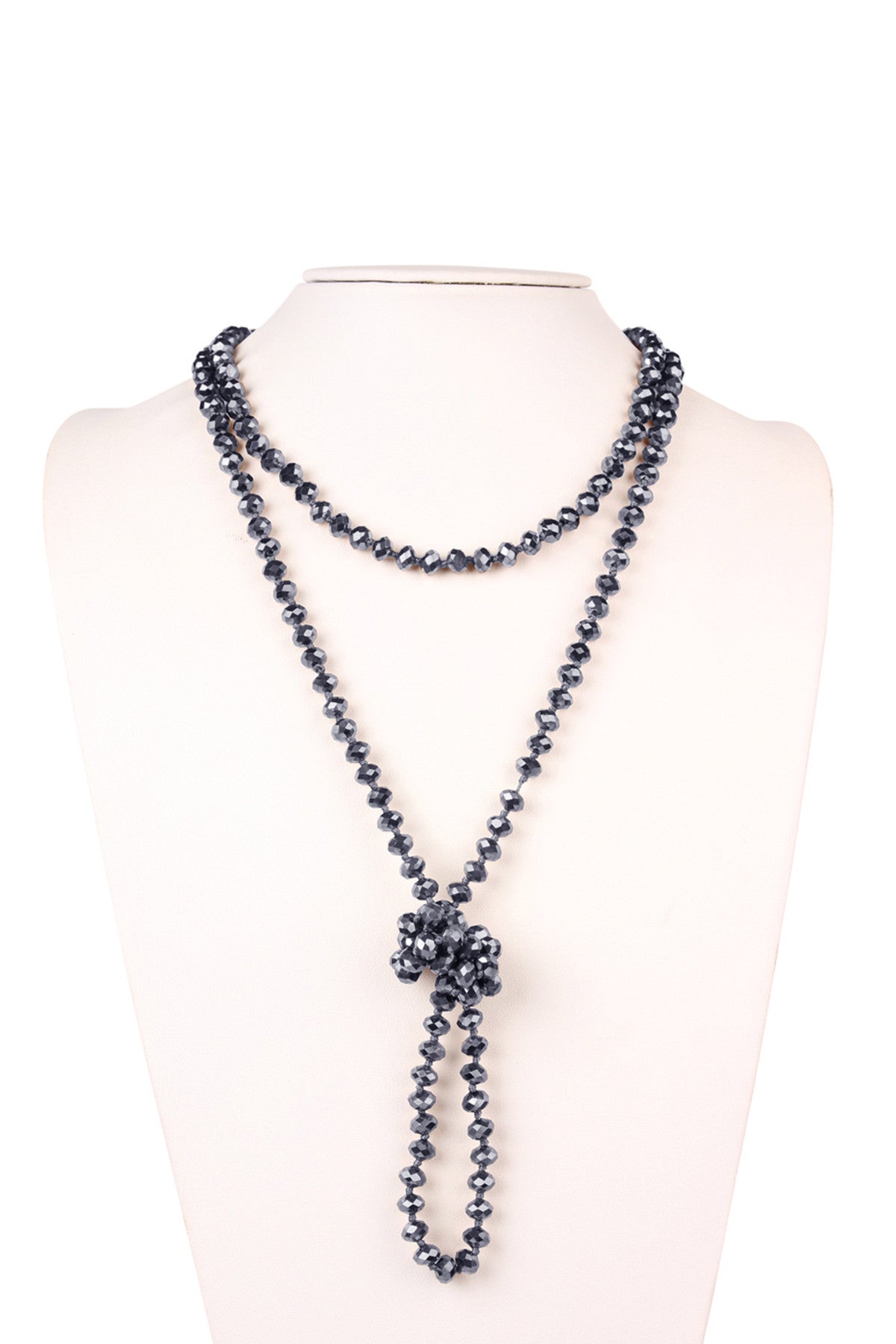 Set of 6 Hand - Knotted Longline Hematite Necklaces