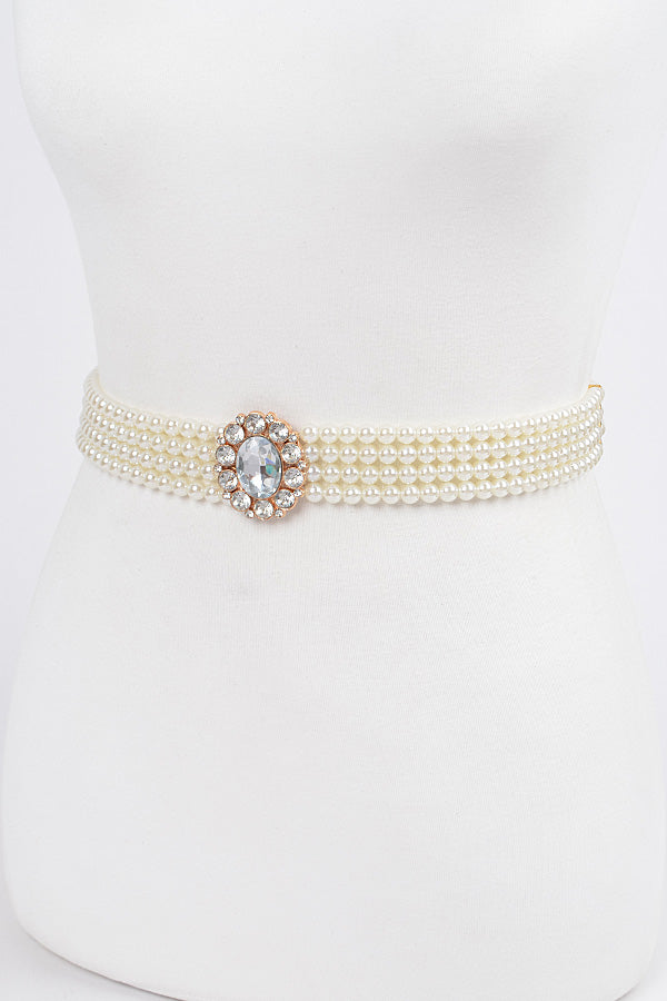 Pack of 6 Faux Pearl Stretch Belts in Ivory Color - Product 8648