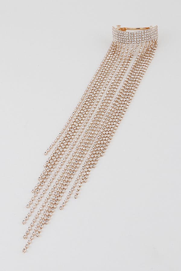 Pack of 6 Gold Clear Rhinestone Long Drop Hair Clips - Style 42027