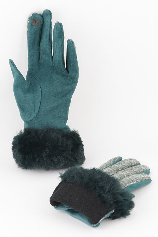 Pack of 6 Lavender - Colored Fur Lined Plaid Gloves