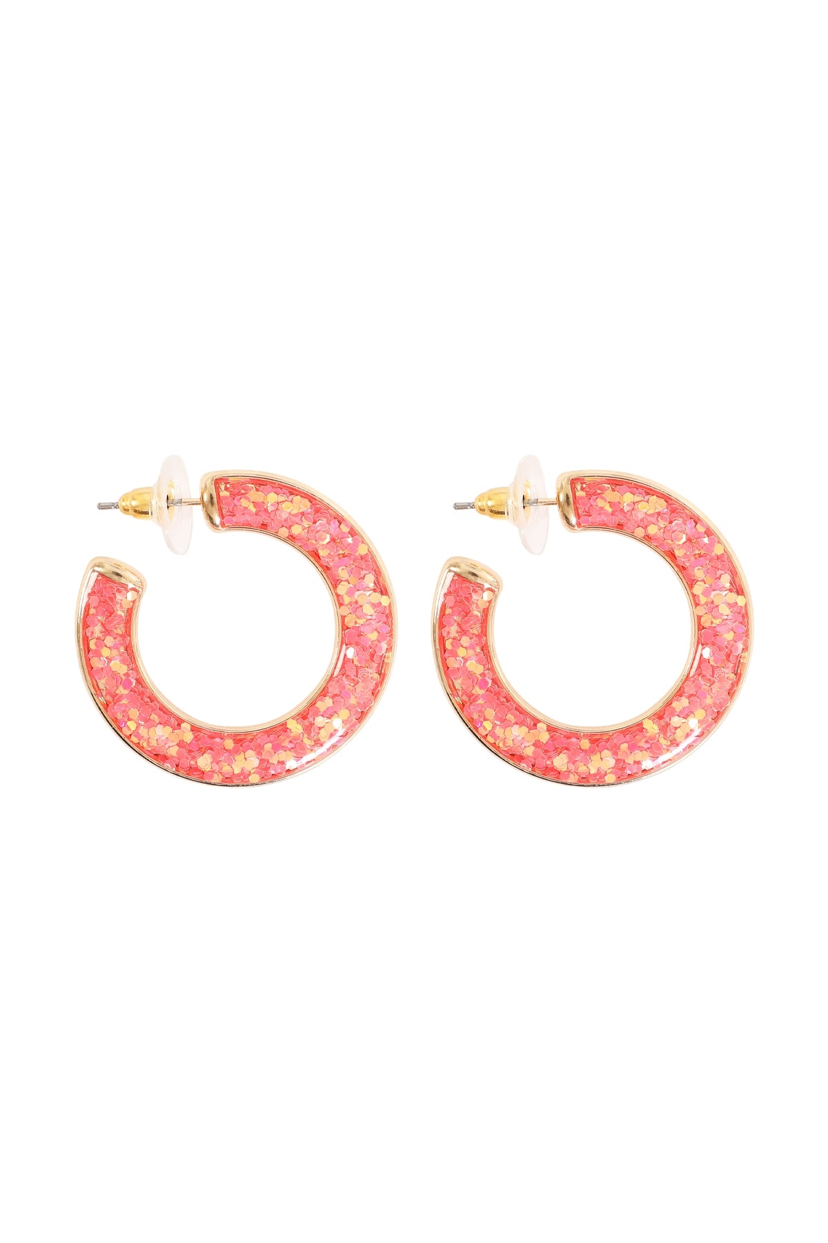 Pack of 6 Coral Glittered Epoxy Hoop Post Earrings for Women's Jewelry Collection