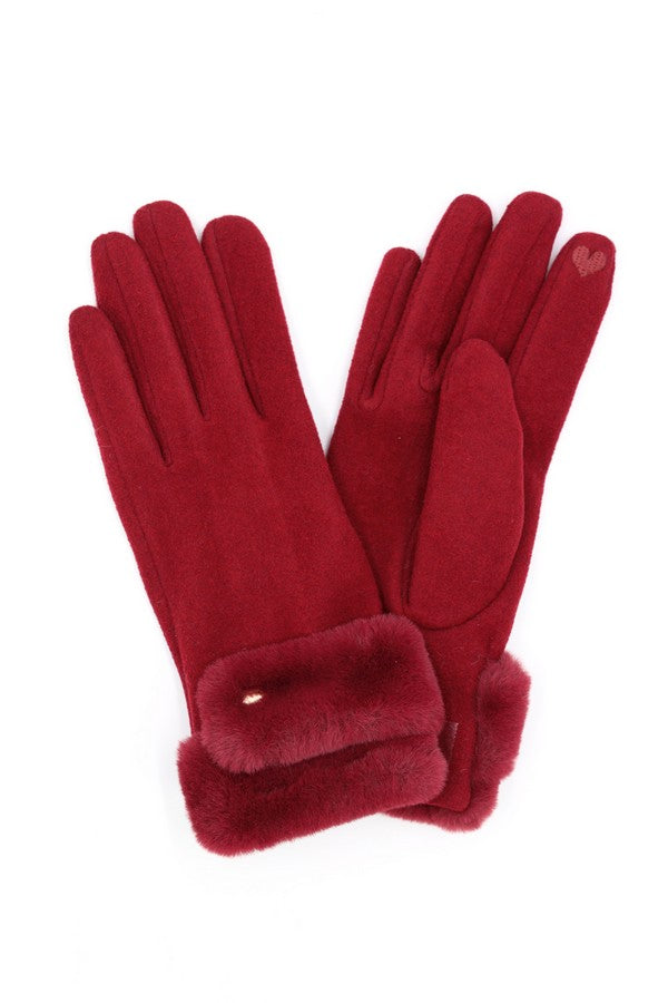 6-Pack of Smart Touch Burgundy 7700 Double Faux Fur Cuff Gloves