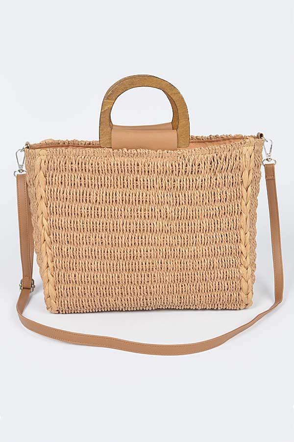 Khaki Faux Straw Tote Bag - Pack of Three (9111)