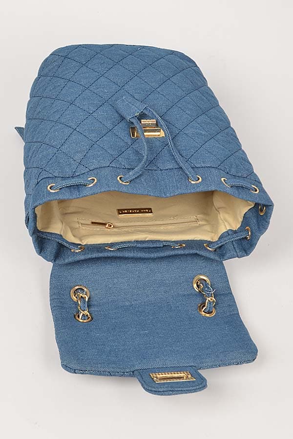 Light Blue 7401 Quilted Denim Backpack - Set of 3