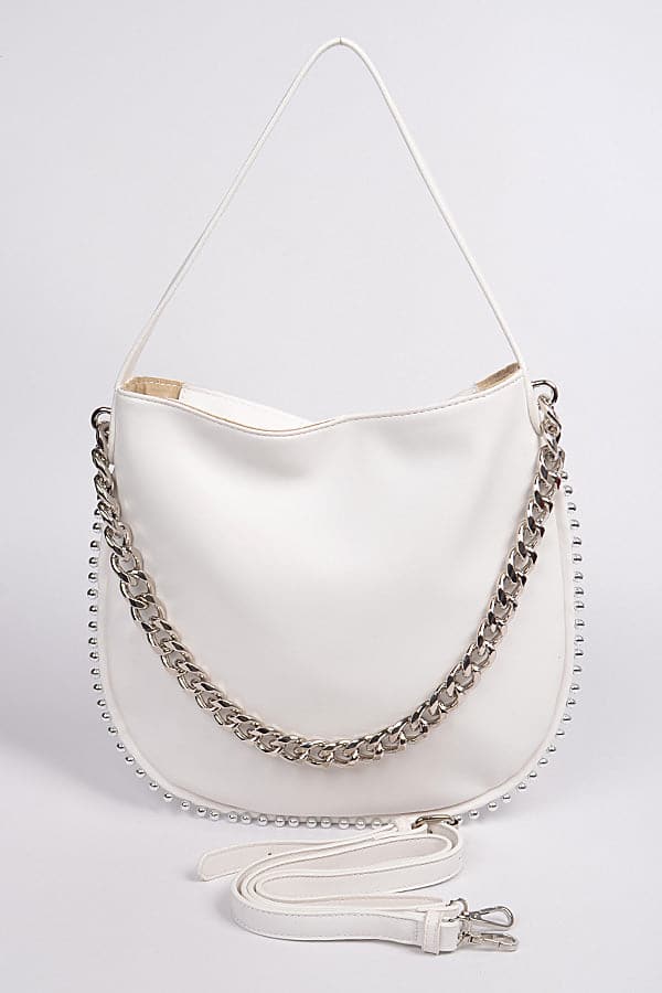 Set of 3 Elegant White Chain - Strap Shoulder Clutches