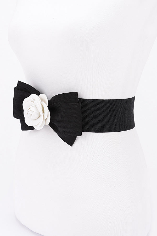 Pack of 6 Black 6778 Flower Bow Elastic Belts