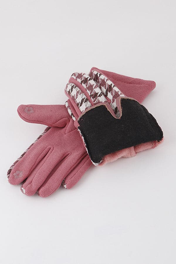 Set of 6 Stylish Pink Striped Plaid Winter Gloves - 73001