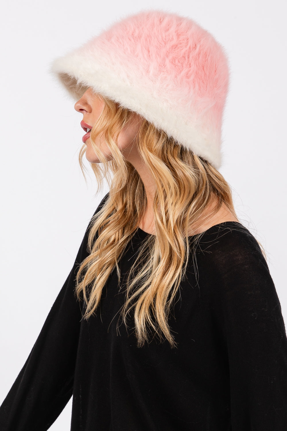 Fashionable Gradient Pink Fuzzy Bucket Hats - Set of Six