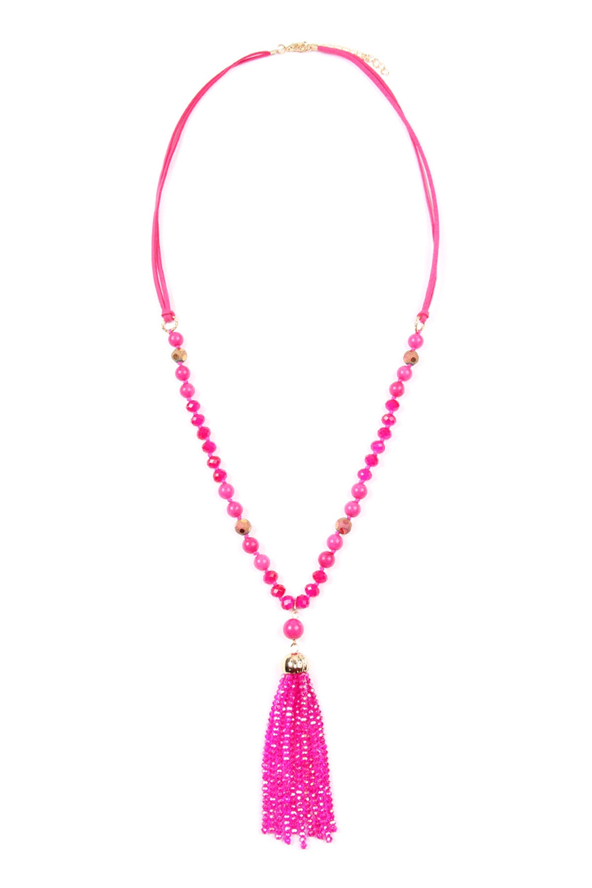 Pack of 6 Fuchsia Round Tassel Pendant Necklaces with Polycord