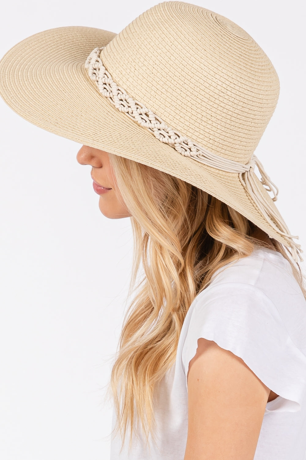 Beige Braided Strap Straw Sun Hats - Pack of Six Fashionable Summer Headwear