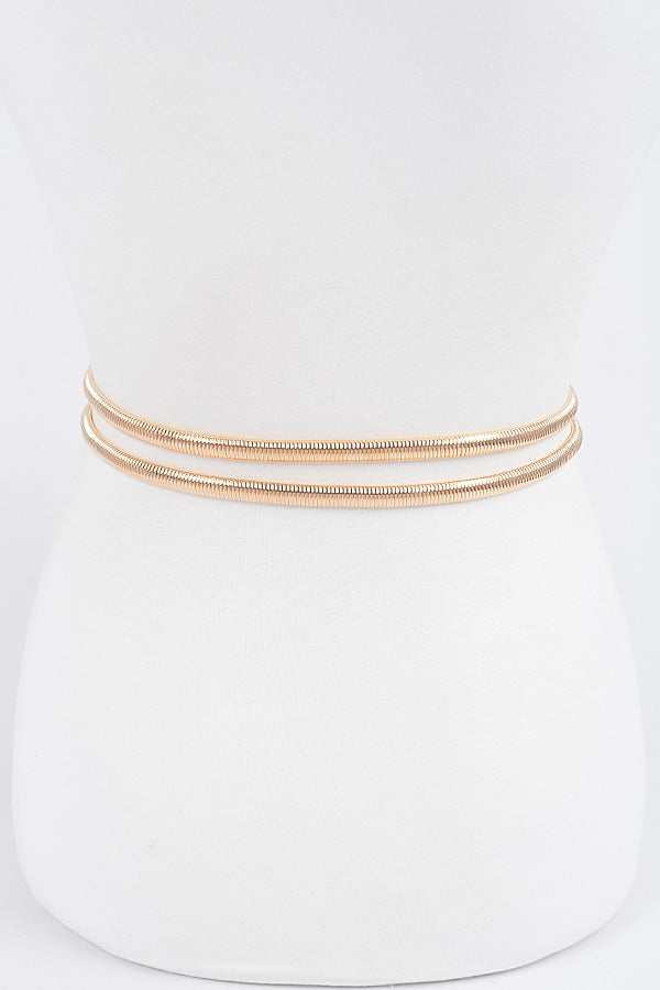 Set of 6 4338 Gold Rhinestone Double Metal Stretch Belts