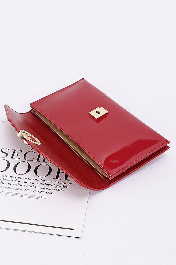 Set of 3 Patent Leather Burgundy Flap Crossbody Bags - Style 0736