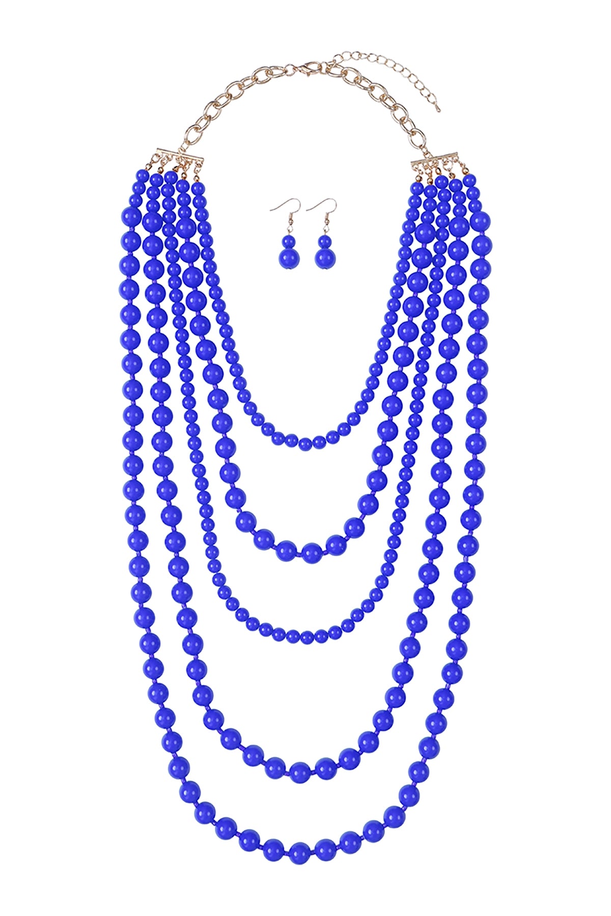 Pack of 6 Sapphire Multi - Layered Beads Necklace and Earrings Set