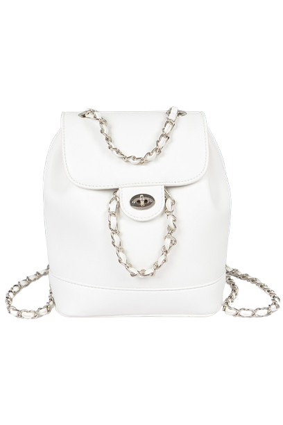 Set of 3 Stylish White 3411 Faux Leather Flap Backpacks