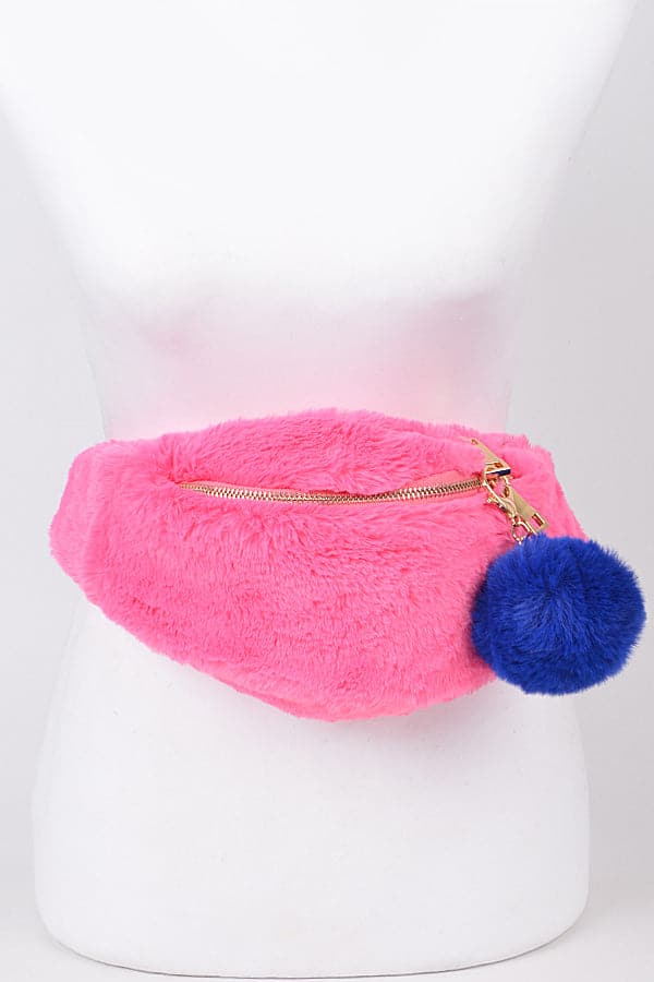 3-Piece Set of Fuchsia 4127 Faux Fur Fanny Packs with Zipper