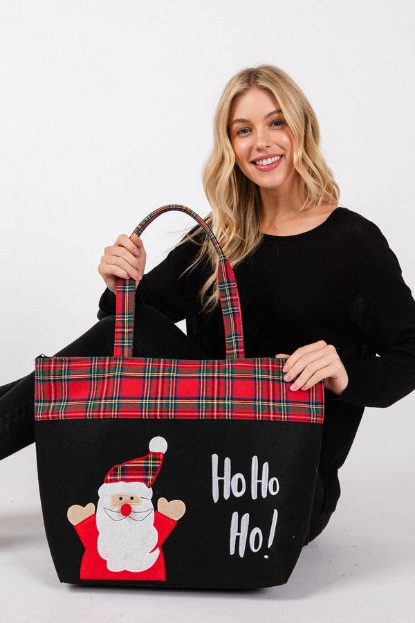 Pack of 3 - 3620 Black Ho Ho Ho Letter Santa Christmas Tote Bags