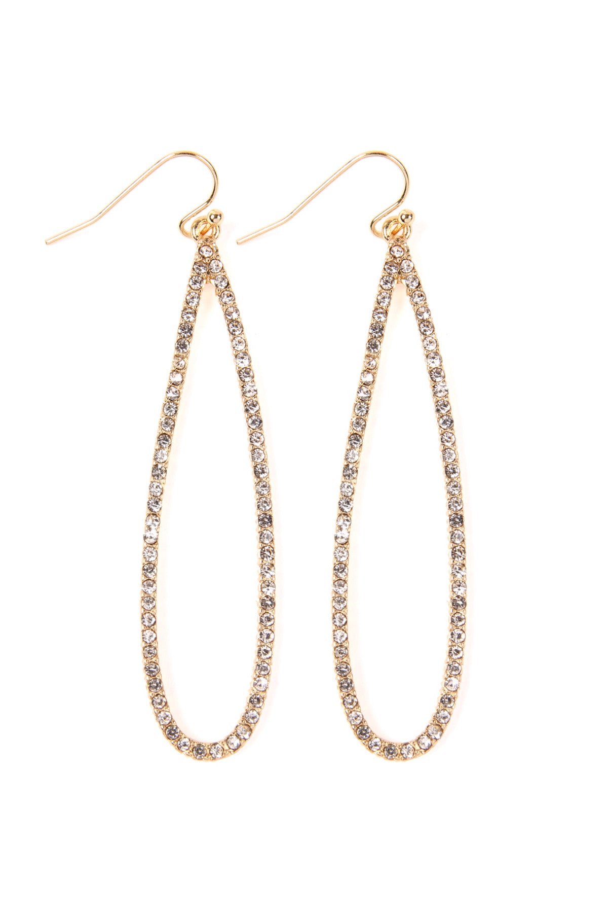 Pack of 6 Gold Clear Long Teardrop Shaped Rhinestone Earrings