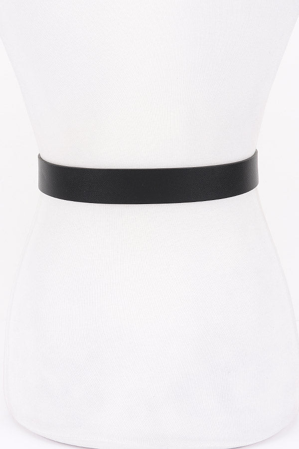 Set of 6, Sleek 9778 Black Metal Ribbon Buckle Belts