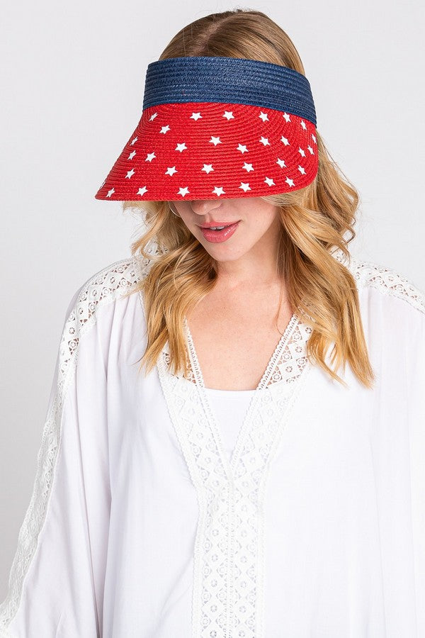 Set of 6 Red 3610 American Flag Roll - Up Sun Visors