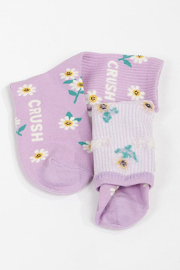 Pack of 6 Lavender 632 Flower CRUSH Socks