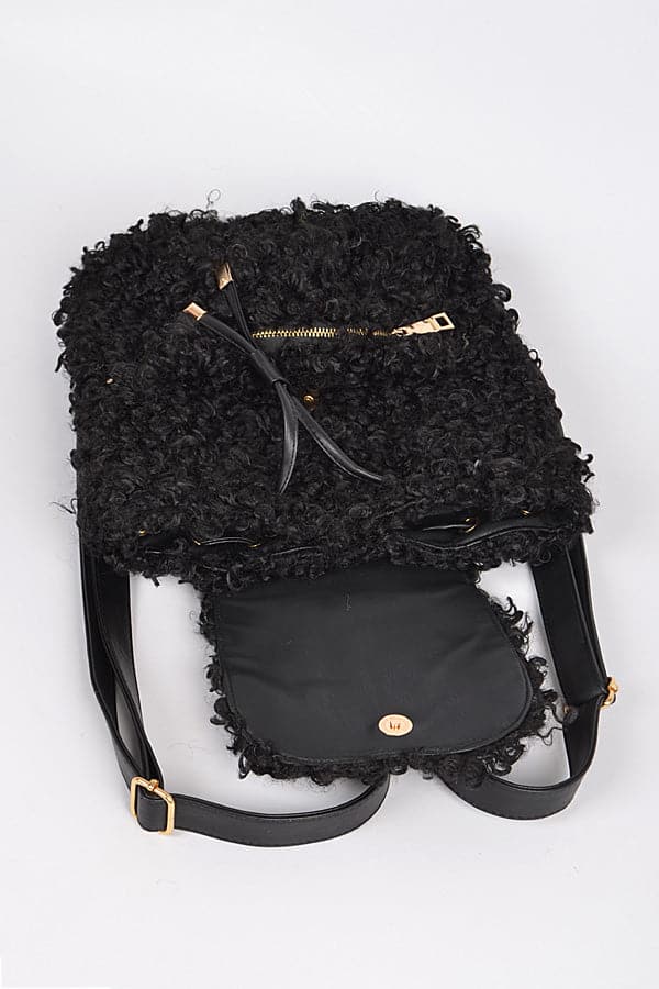 Beige Faux Fur Sheep Backpack - Set of Three Pieces