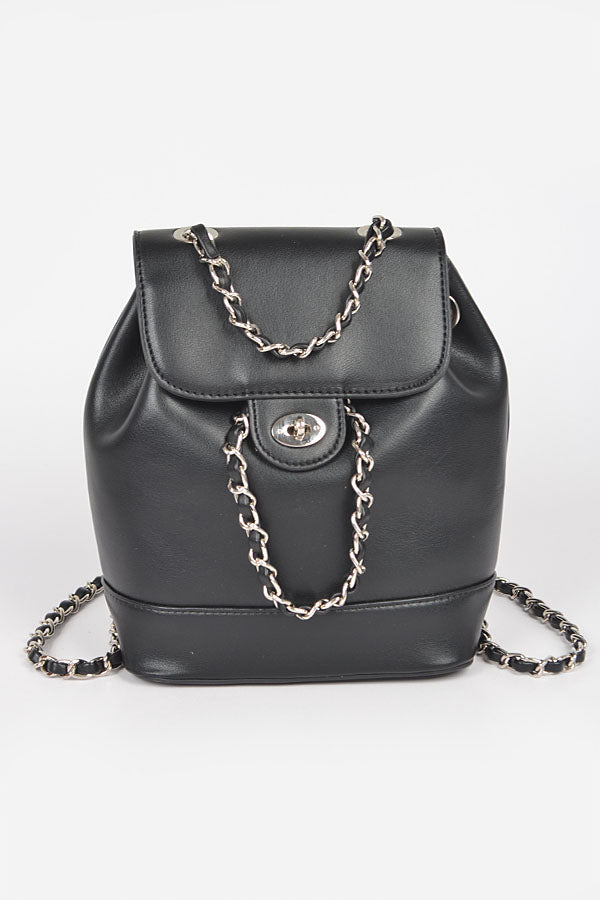 Black Faux Leather Flap Backpack - Set of 3