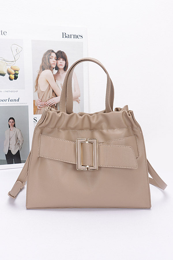 3-Pack of 0611 Faux Leather Khaki Buckle Front Handle Bags